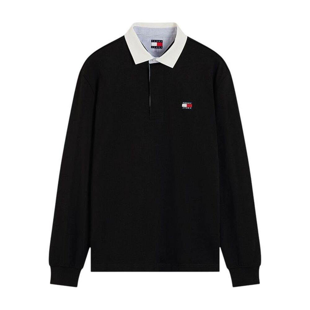Tommy Jeans Mens Long-Sleeved Polo Shirt / Dark Navy